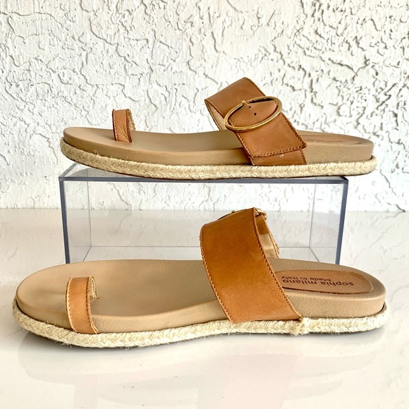 SOPHIA MILANO Leather Strap Slide Rope Platform Slide Italian Sandals Tan Size 9 - Picture 4 of 13